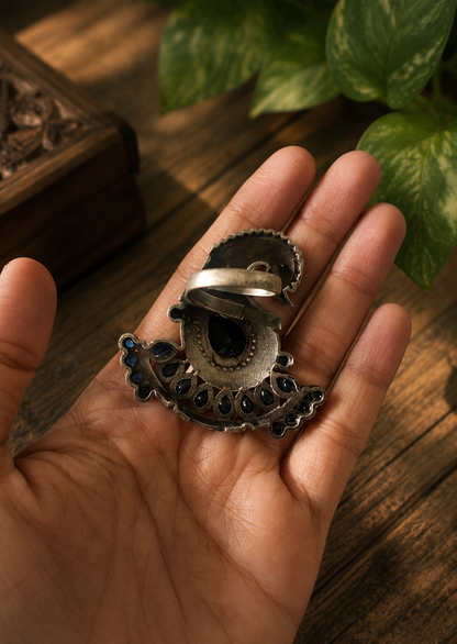 Morpank Blue Stone Peacock Statement Ring