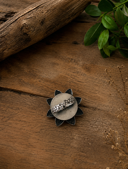 Soorya Purple Stone Silver Lotus Statement Ring