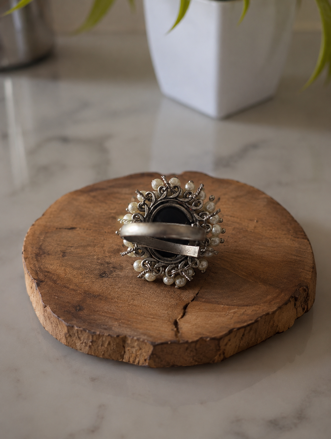 Riva Pink Stone & Pearl Statement Ring
