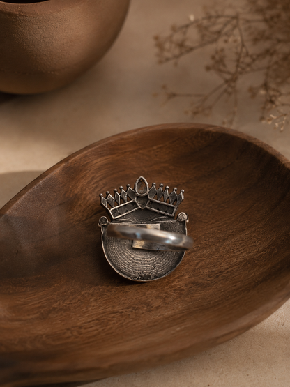 Beena Oxidized Silver Goddess Durga Ring