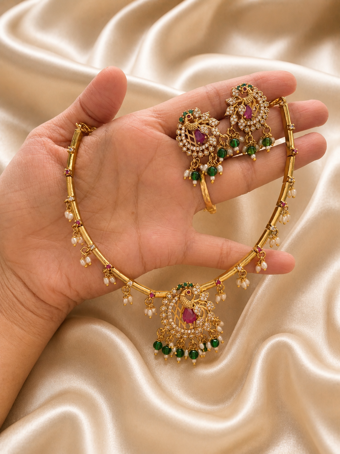 Mayuri Gold-Plated Peacock Necklace Set