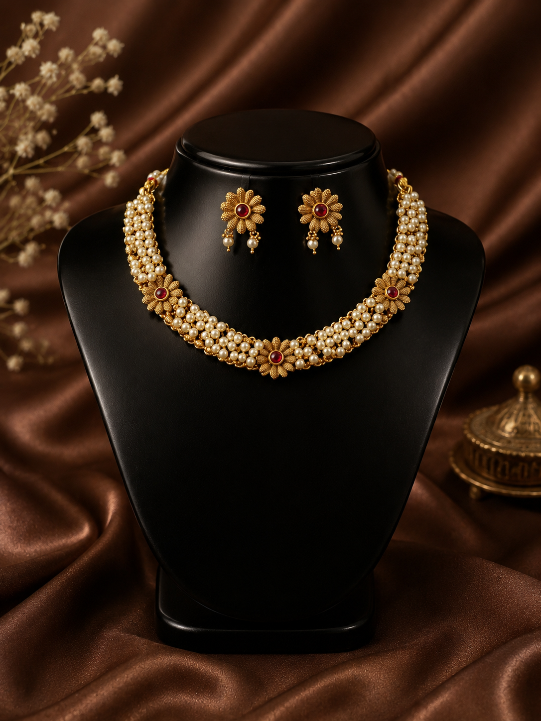 Smitha Antique Gold and Pearl Beaded Choker | Antica Design