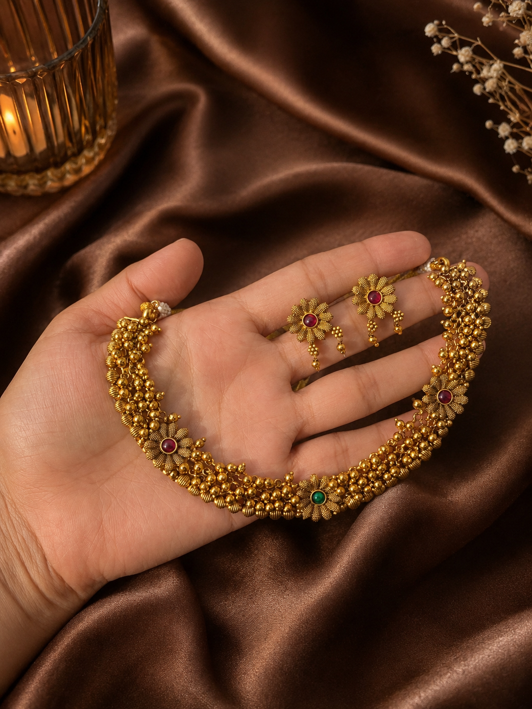 Smitha Antique Gold and Pearl Beaded Choker | Antica Design