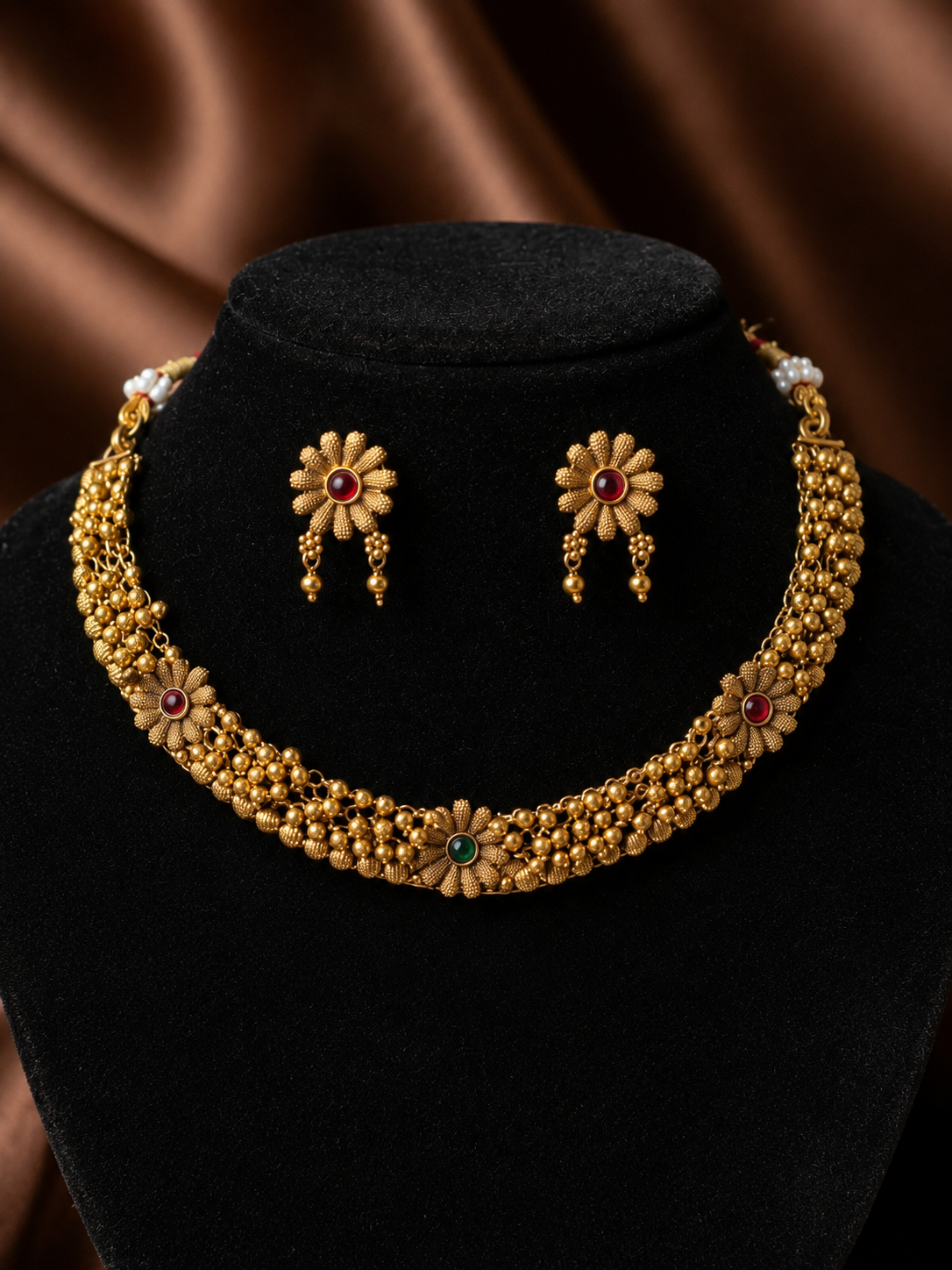 Smitha Antique Gold and Pearl Beaded Choker | Antica Design