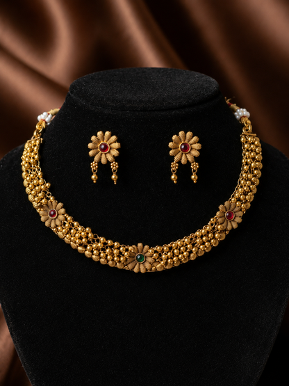 Smitha Antique Gold and Pearl Beaded Choker | Antica Design