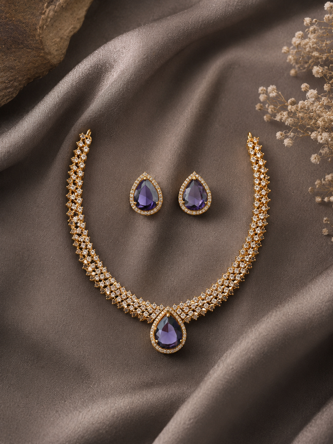 Nita Amethyst Purple Stone Necklace Set