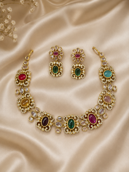 Navatara Multi Color Navaratna Style Necklace Set |  Antica Design