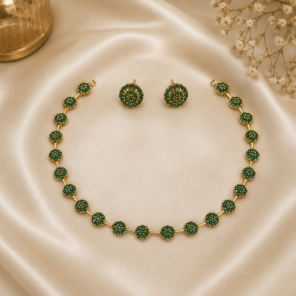 Reva Gold Plated Floral Cluster Necklace Set