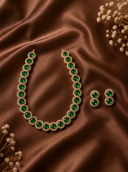 Manu Luxurious Gold Emerald Necklace Set