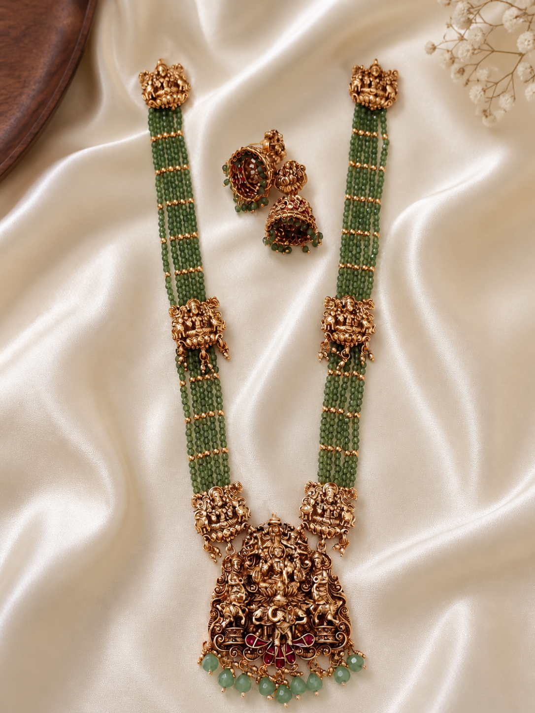 Devi Antique Gold Sea Green Beaded Haram Set