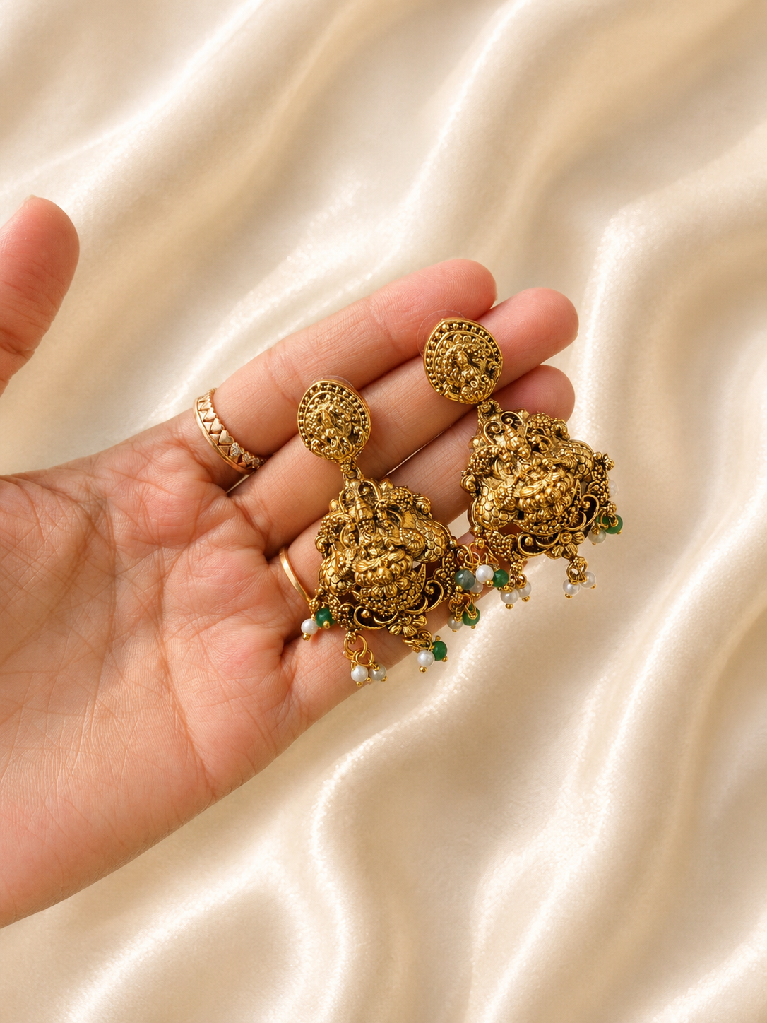 Green Bead Haram Set with Lakshmi Pendant | Antica Design