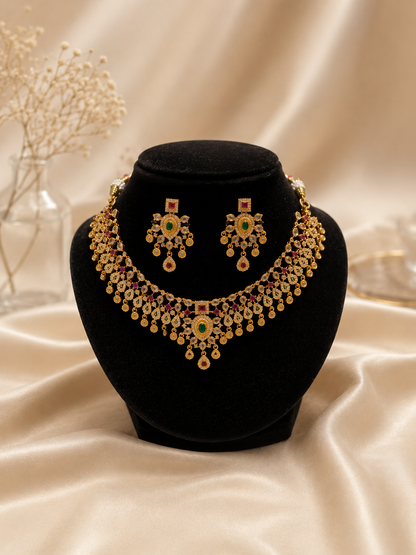 Mona Antique Ruby and Emerald Choker Set