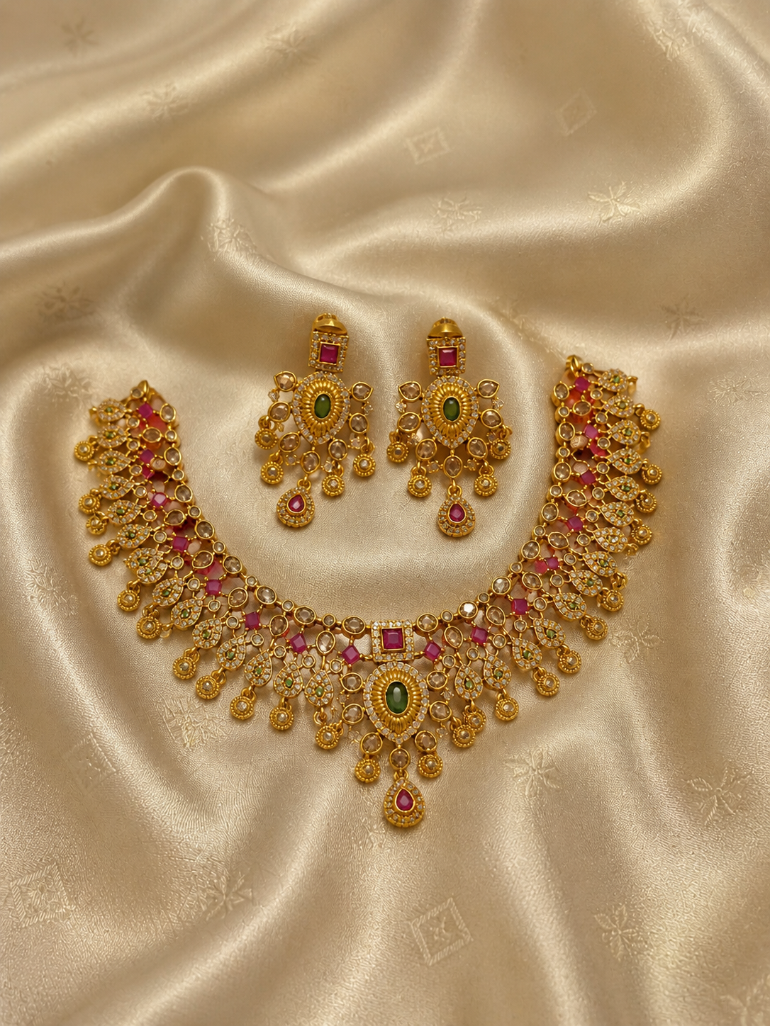Mona Antique Ruby and Emerald Choker Set