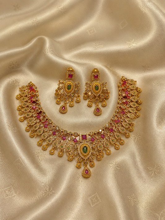 Mona Antique Ruby and Emerald Choker Set