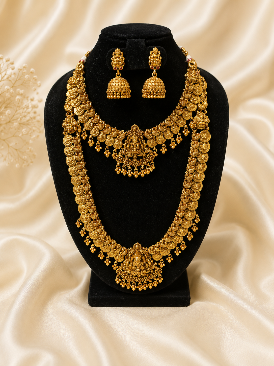 Palak Antique Gold Coin Temple Necklace Set