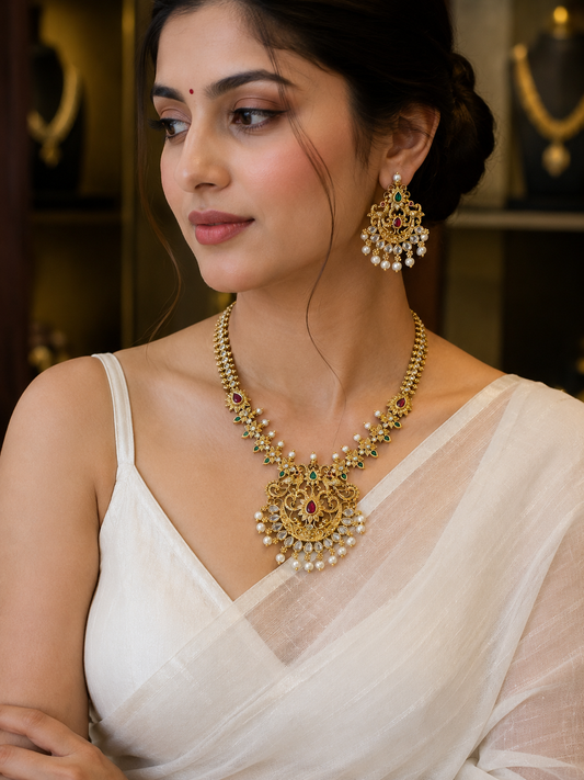 Kajal Antique Gold Long Haram Set