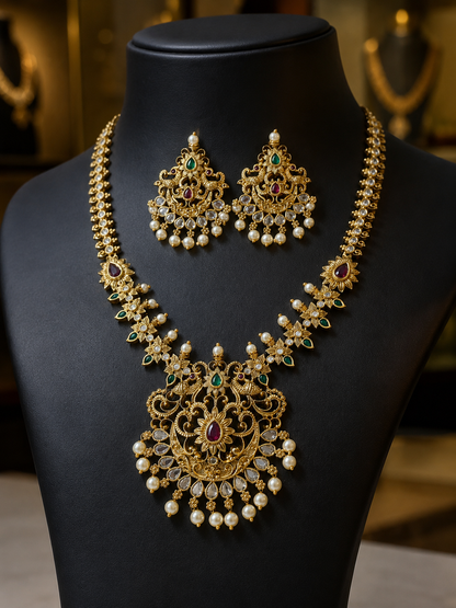 Kajal Antique Gold Long Haram Set
