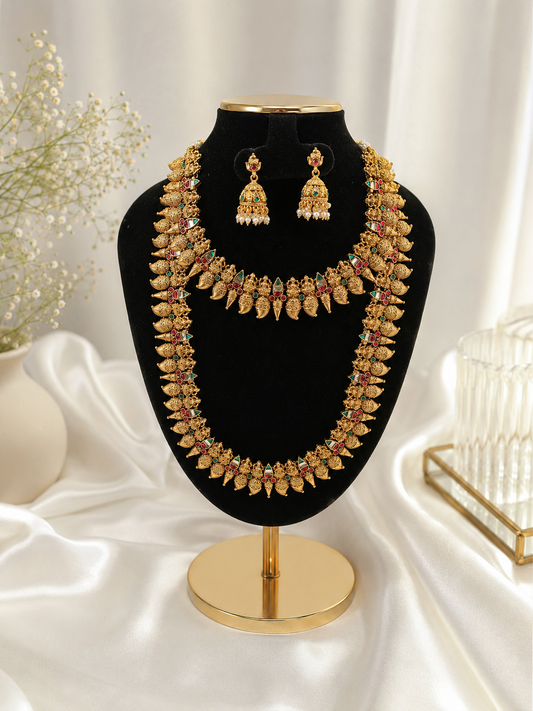 Priti Antique Gold Temple Jewelry Combo Set