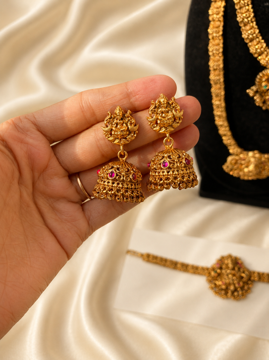 Divya Antique Lakshmi Semi Bridal Temple Jewelry Combo Set