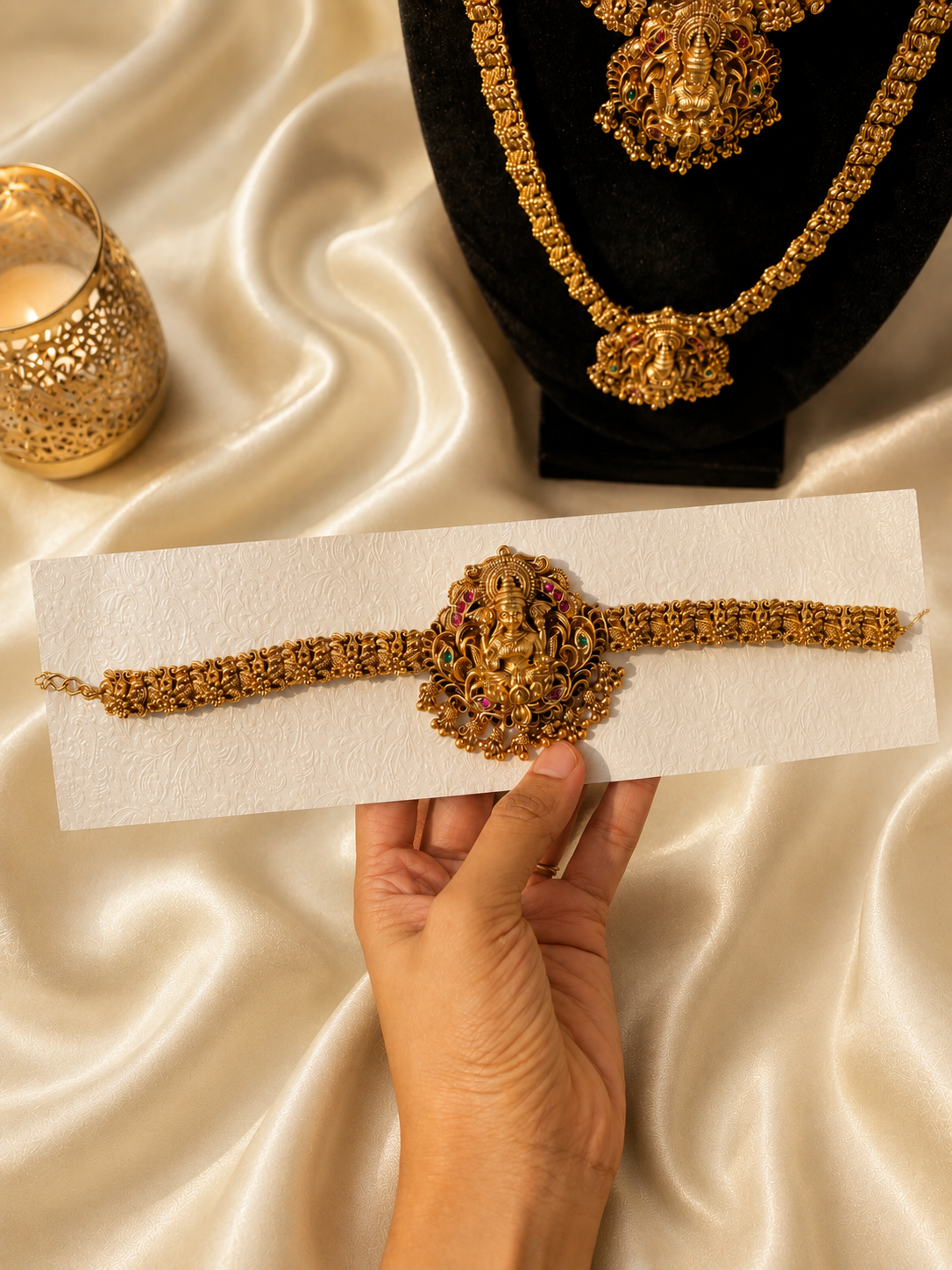 Divya Antique Lakshmi Semi Bridal Temple Jewelry Combo Set