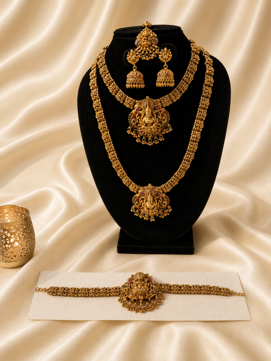 Divya Antique Lakshmi Semi Bridal Temple Jewelry Combo Set
