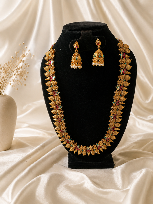 Shama Antique Temple Haram Set with Jhumkas