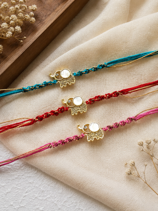 Majestic Golden Elephant Zari Rakhi
