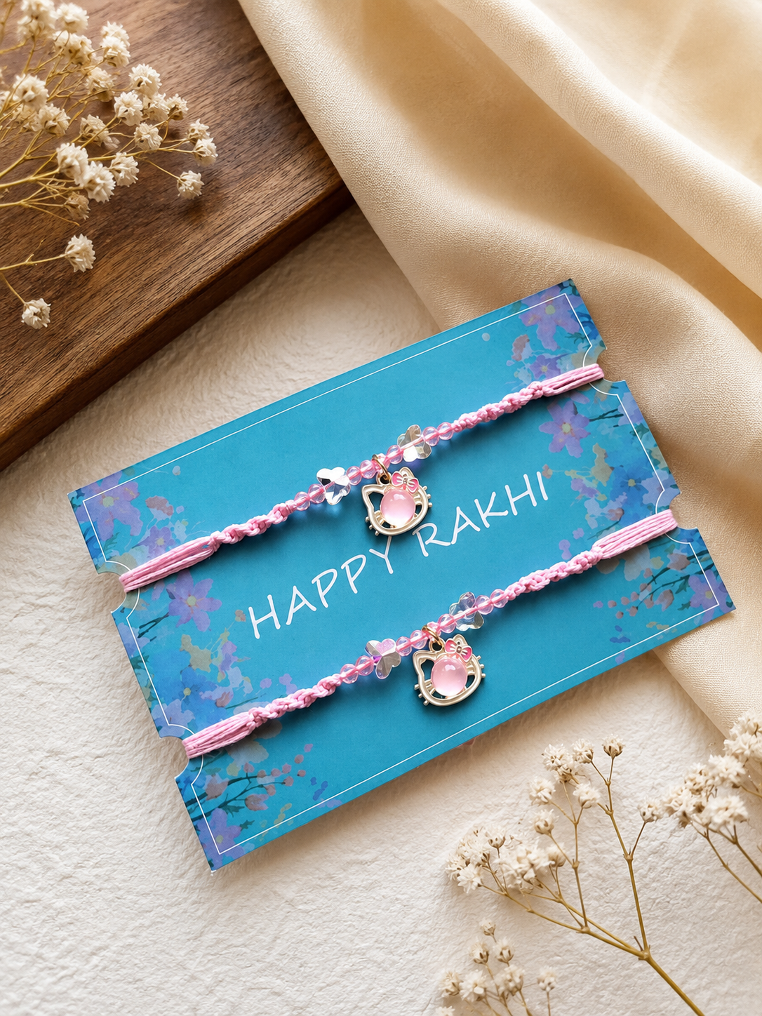 Sweet Pastel Hello Kitty Glass Bead Kids Rakhi