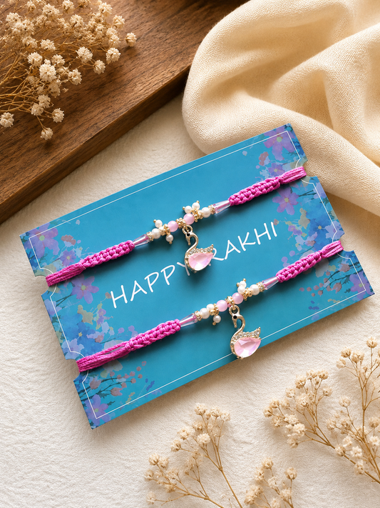 Enchanted Pink Swan & Pearl Kids Rakhi