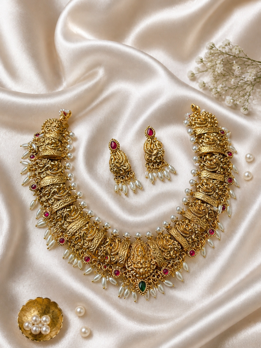 Swara Antique Gold Lakshmi Temple Necklace