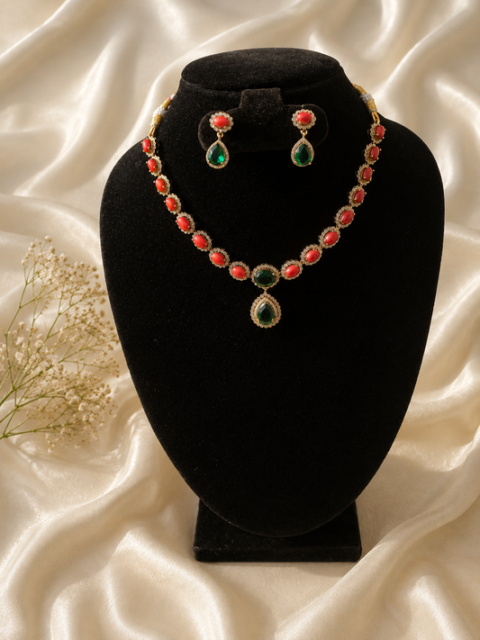 Ahana Antique Gold Red Coral Necklace