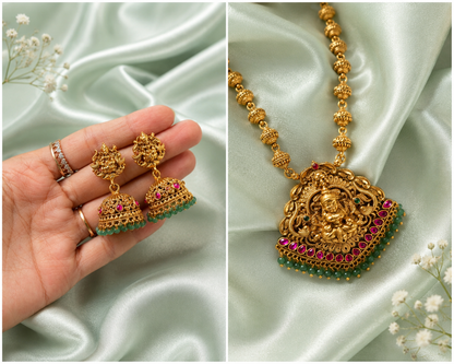 Mohini Antique Gold Bead Mala with Temple Pendant