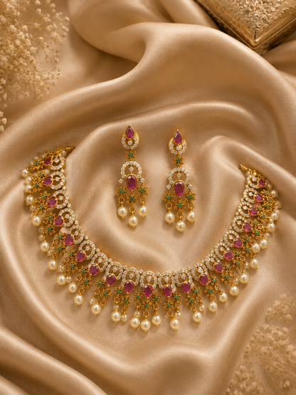 Dyuthi Ruby and Pearl Bridal Necklace | Antica Design