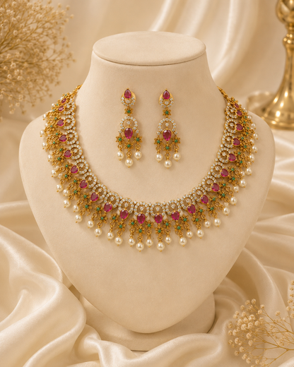 Dyuthi Ruby and Pearl Bridal Necklace | Antica Design